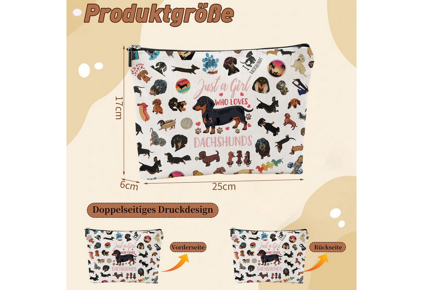 Zaewry Kosmetiktasche mit Muster & Reißverschluss – Schminktasche für Damen & Mädchen (1-tlg), Kulturbeutel für Reisen & Alltag, tragbare Make-up Tasche Bild 2
