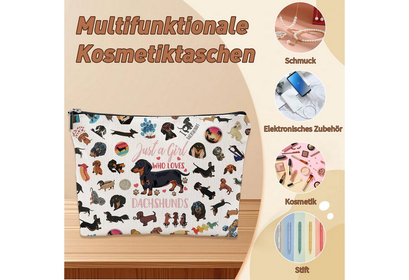 Zaewry Kosmetiktasche mit Muster & Reißverschluss – Schminktasche für Damen & Mädchen (1-tlg), Kulturbeutel für Reisen & Alltag, tragbare Make-up Tasche Bild 5