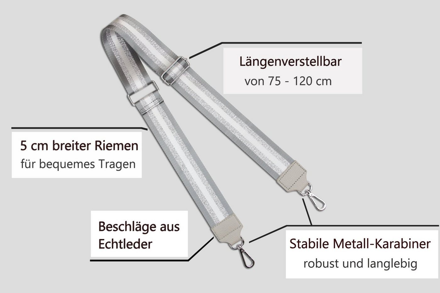 Frentree Schulterriemen MADE IN ITALY, 5cm breiter Schultergurt für Taschen, verstellbarer Gurt, Muster: Gestreift Bild 4