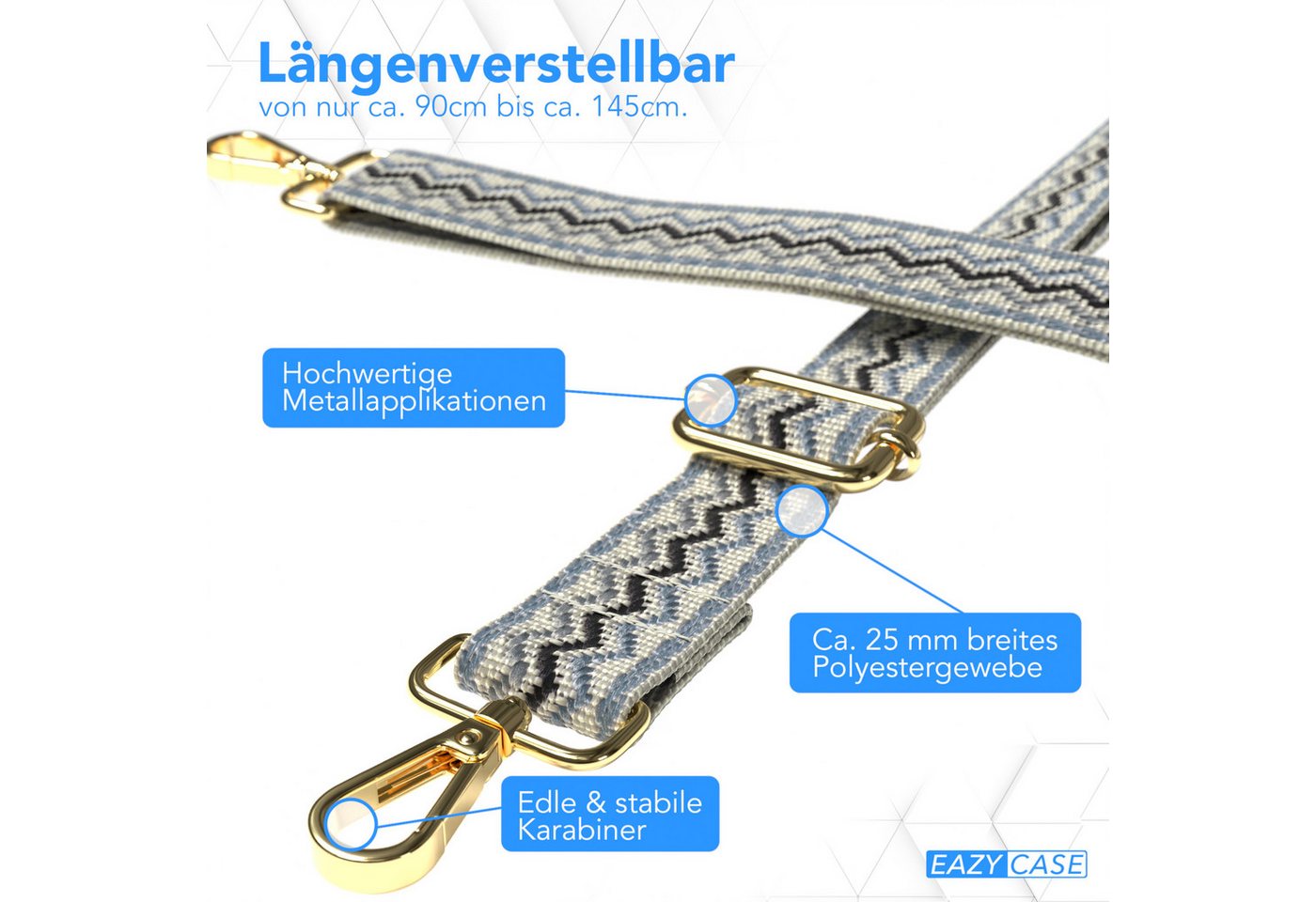 EAZY CASE Schulterriemen Ersatz Taschenriemen Boho Style Ersatzband für Taschen Schulterband DIY Handtaschenband Wave Blau Bild 2