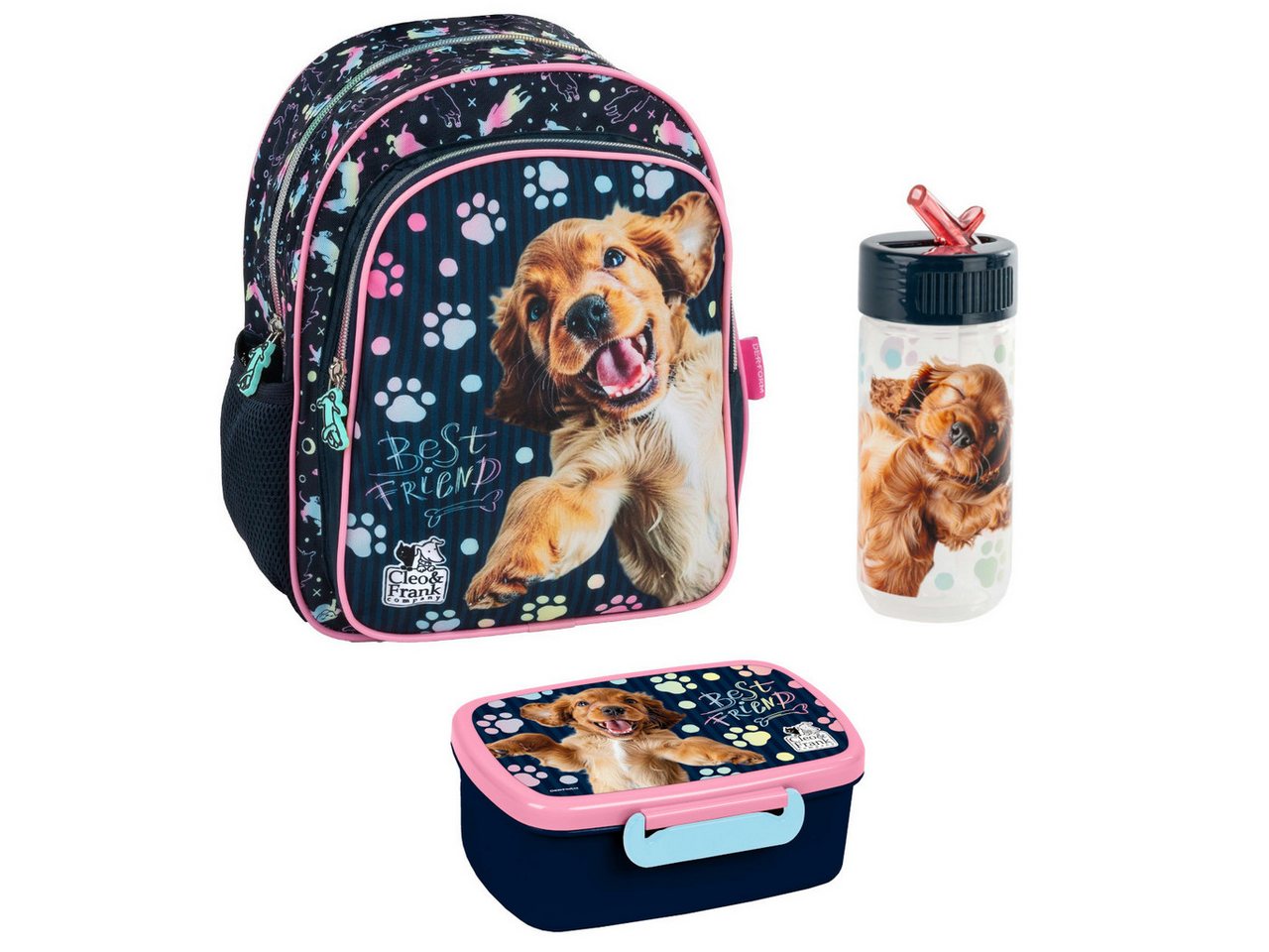 DERFORM Kindergartentasche Kindergarten Set Hund Kinder Rucksack Tasche Brotdose Trinkflasche (3-tlg) Bild 3