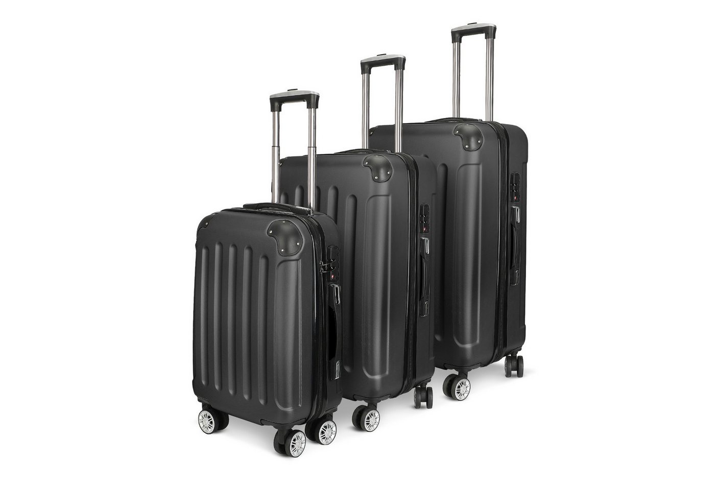 Henunem Kofferset Trolleyset Reisekoffer ABS Hartschalenkoffer mit Zahlenschloss, Hartschalen Rollkoffer,3 tlg,4 Rollen,ABS-Material, Schwarz-D Bild 2