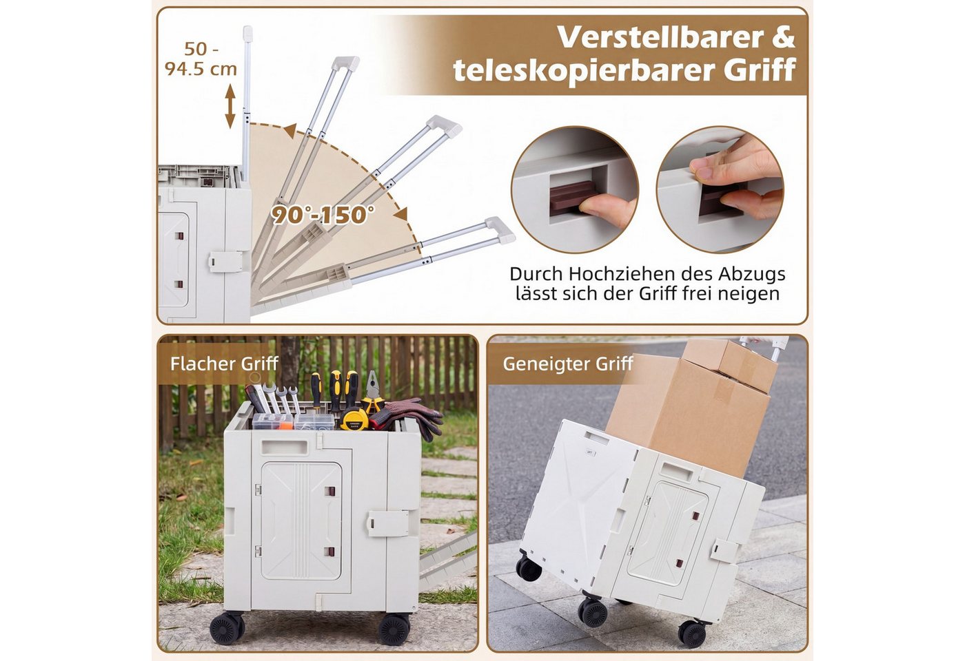 COSTWAY Einkaufstrolley, 75 l, mit verstellbarem Teleskopgriff, Rollen klappbar 75L mit Deckel Bild 2