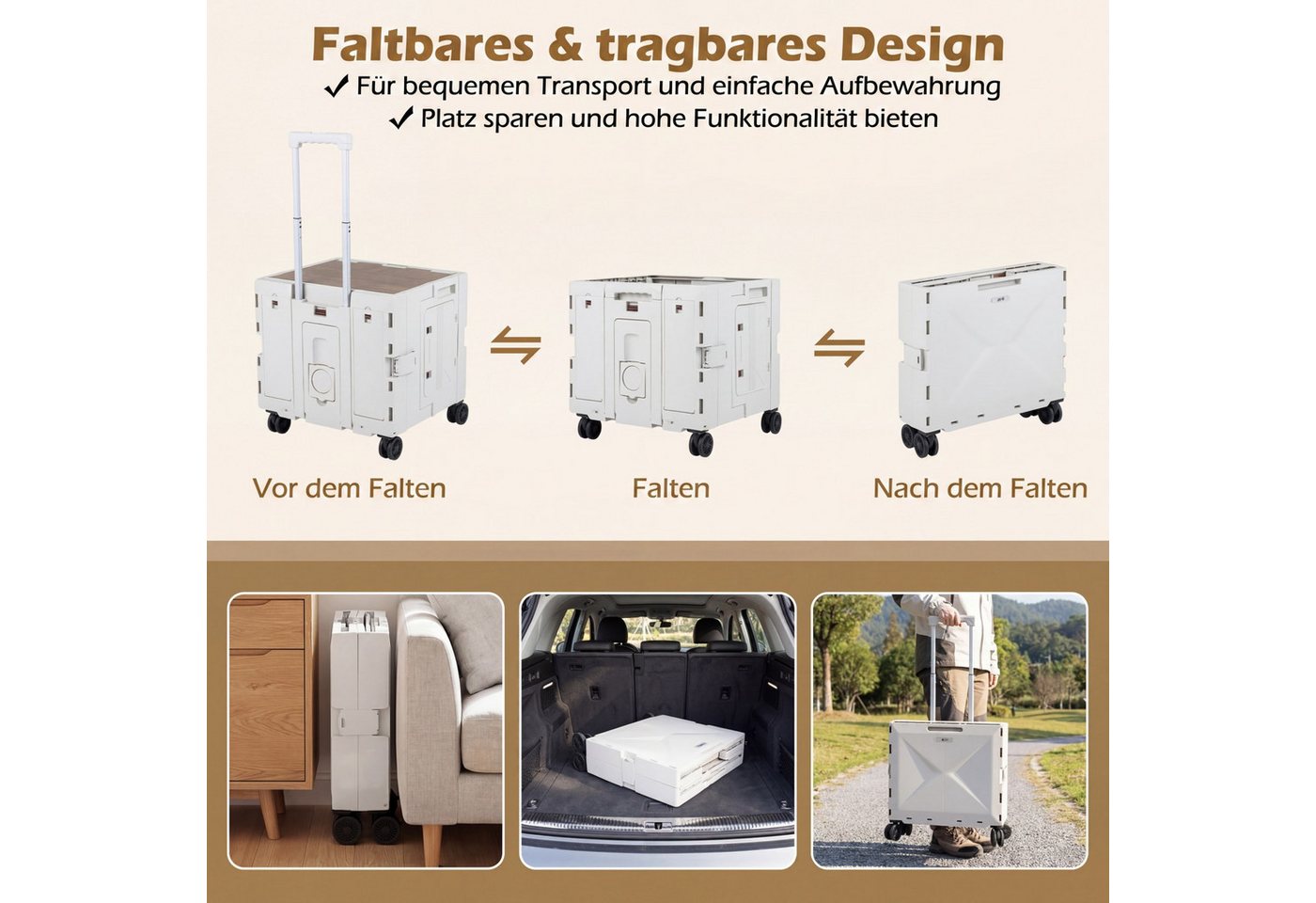 COSTWAY Einkaufstrolley, 75 l, mit verstellbarem Teleskopgriff, Rollen klappbar 75L mit Deckel Bild 4