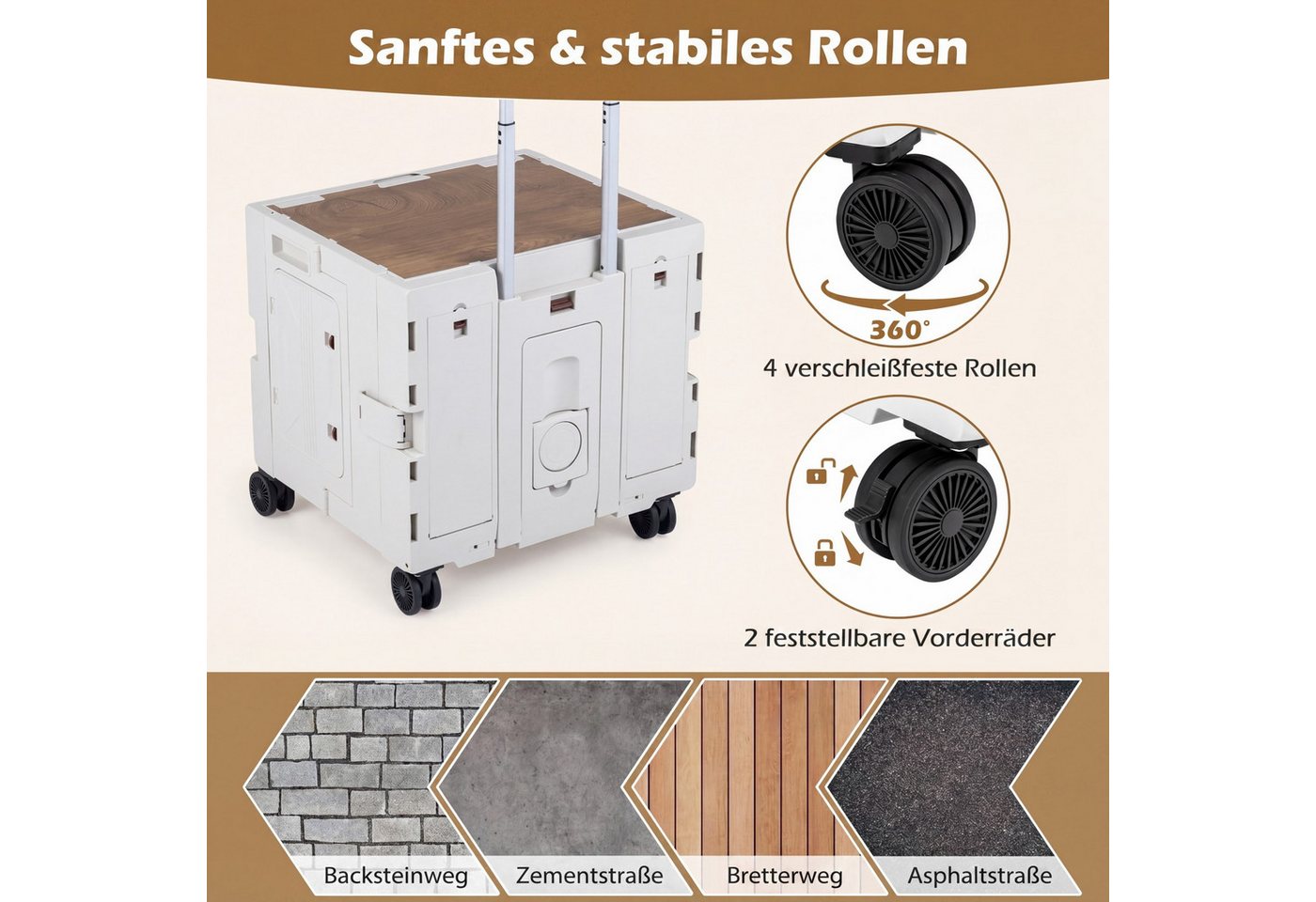 COSTWAY Einkaufstrolley, 75 l, mit verstellbarem Teleskopgriff, Rollen klappbar 75L mit Deckel Bild 5
