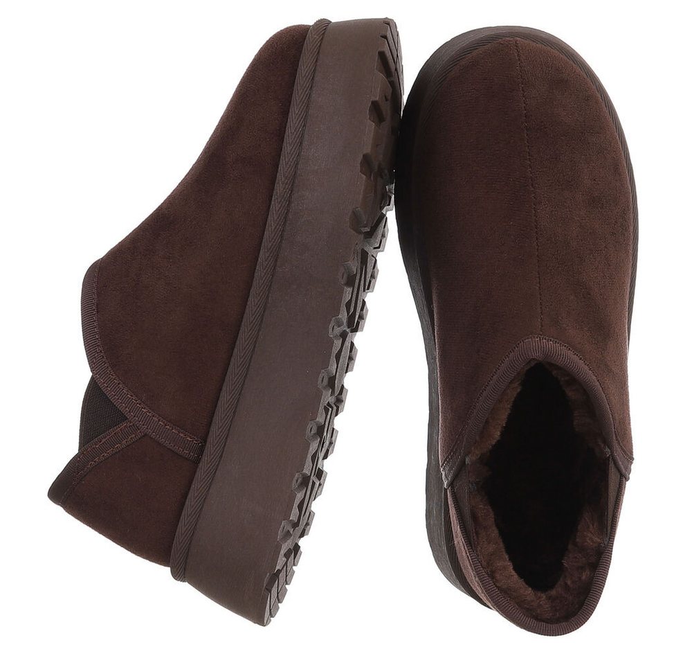 Ital-Design Damen Slip-on Plateau Schuh mit Profilsohle Snowboots (92214518) Flach Stiefeletten in Braun