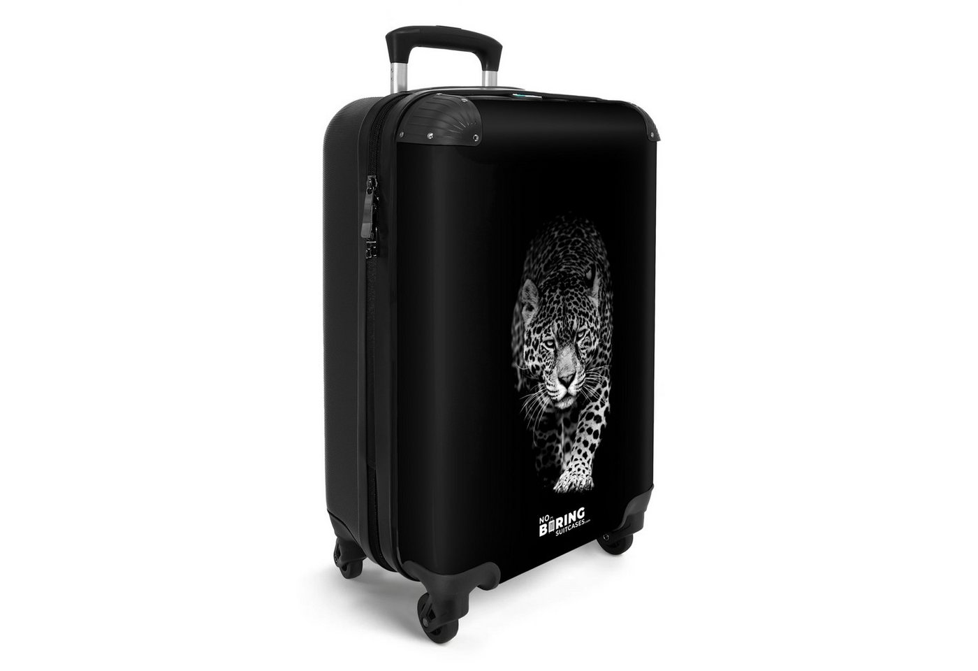 NoBoringSuitcases.com© Hartschalen-Trolley Leopard - Tiere - Schwarz 55x35x20cm, Reisetasche mit Rollen, Koffer Handgepäck Flugzeug