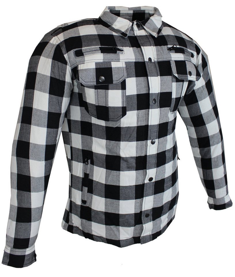 Alpha Speeds Motorradjacke Flanell-Holzfäller Motorrad KEV ARAMID Lumber Biker Hemd SLIM Weiß (Wasserdicht & Winddicht & Atmungsaktiv + Belüftungstaschen) All Season, wasserdichte Reißverschlüsse, mit Protektoren Bild 2
