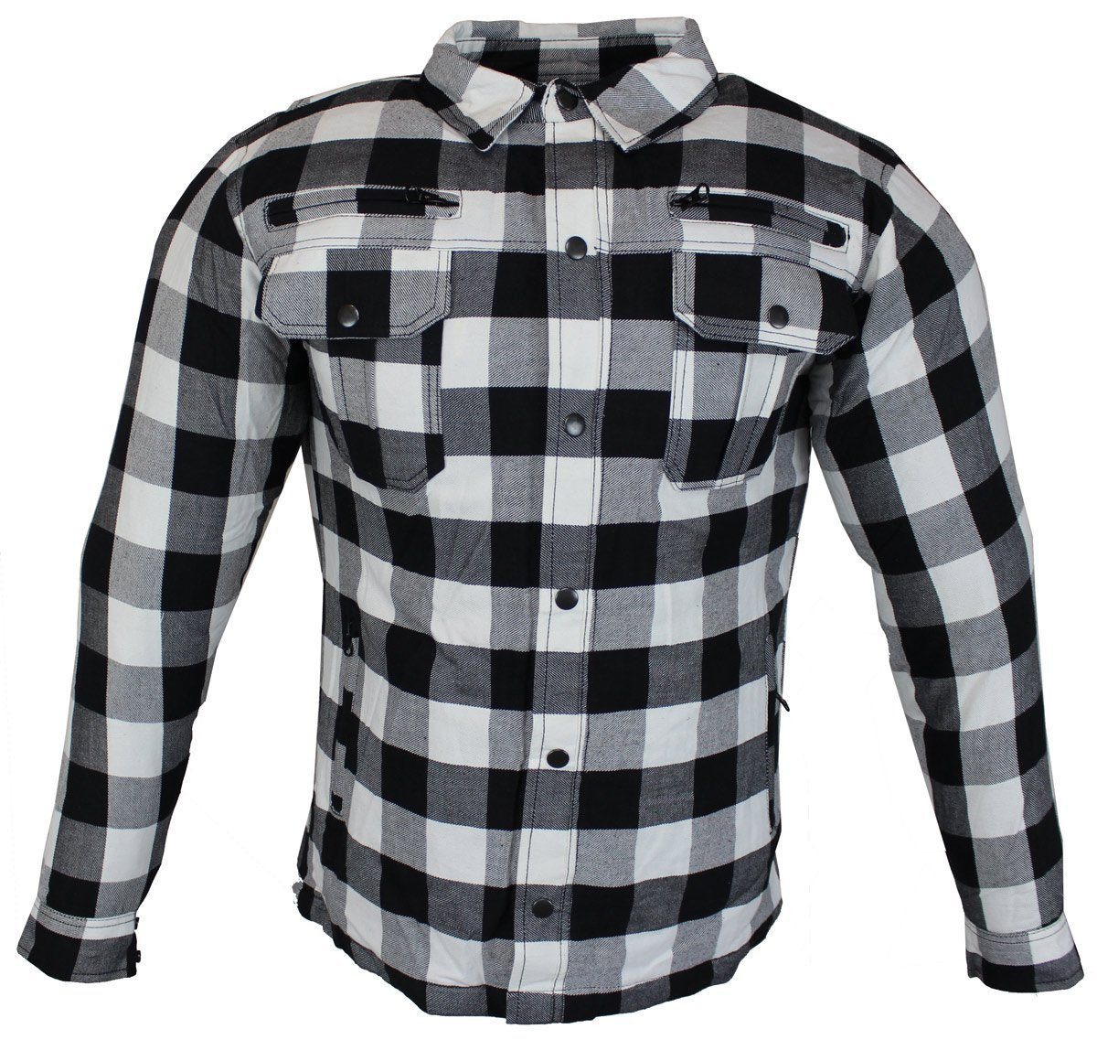 Alpha Speeds Motorradjacke Flanell-Holzfäller Motorrad KEV ARAMID Lumber Biker Hemd SLIM Weiß (Wasserdicht & Winddicht & Atmungsaktiv + Belüftungstaschen) All Season, wasserdichte Reißverschlüsse, mit Protektoren Bild 3