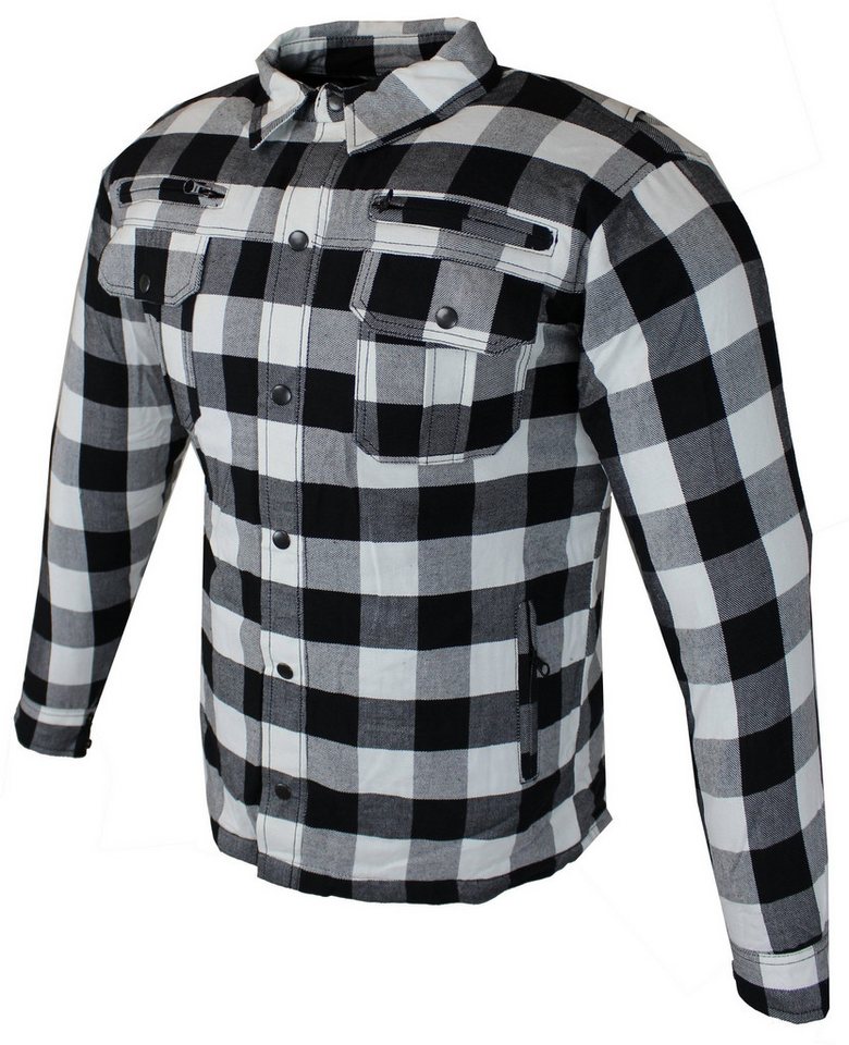 Alpha Speeds Motorradjacke Flanell-Holzfäller Motorrad KEV ARAMID Lumber Biker Hemd SLIM Weiß (Wasserdicht & Winddicht & Atmungsaktiv + Belüftungstaschen) All Season, wasserdichte Reißverschlüsse, mit Protektoren Bild 4