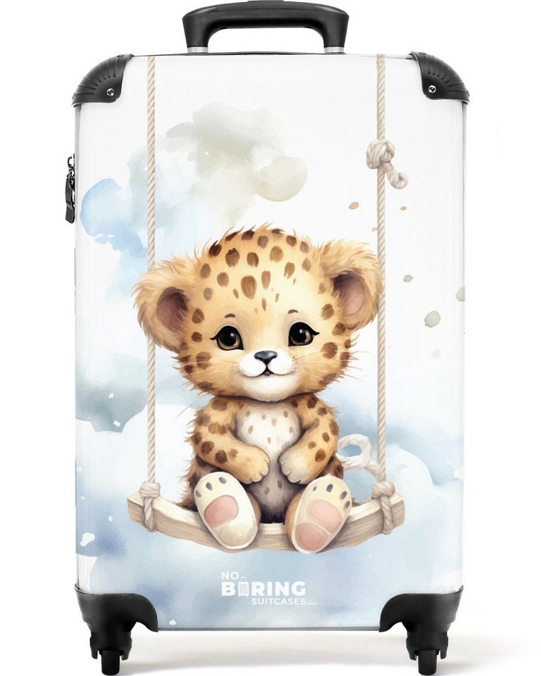 NoBoringSuitcases.com© Kinderkoffer Baby - Gepardenjunges auf einer Schaukel in den Wolken 55x35x20cm, Kinder Koffer Klein, Trolley Handgepäck, Reisekoffer Bild 3