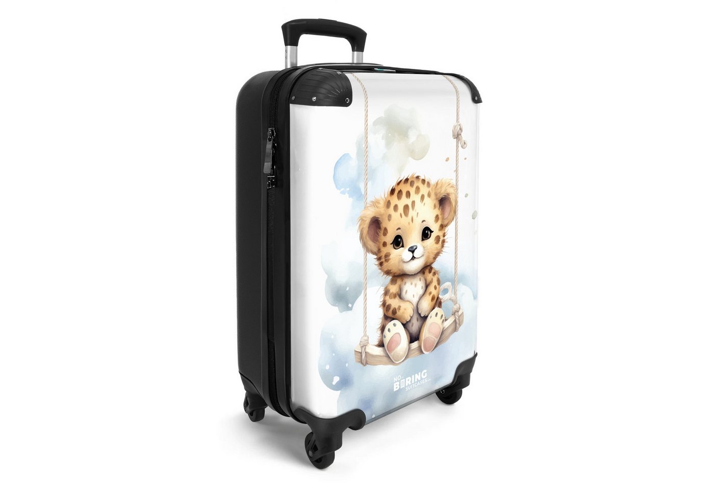 NoBoringSuitcases.com© Kinderkoffer Baby - Gepardenjunges auf einer Schaukel in den Wolken 55x35x20cm, Kinder Koffer Klein, Trolley Handgepäck, Reisekoffer Bild 5