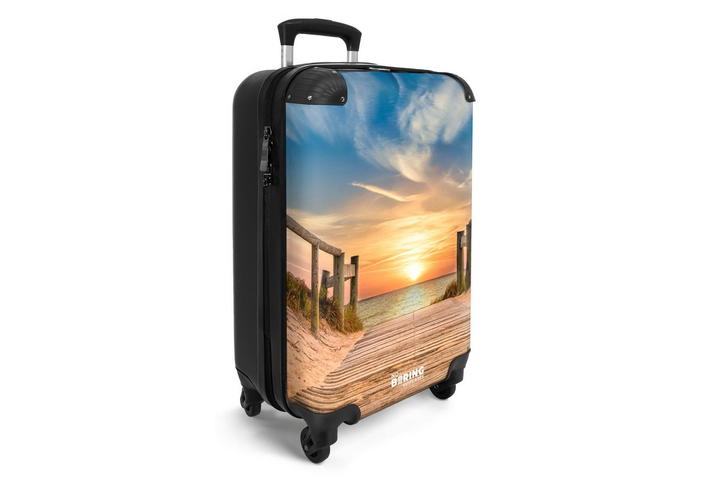 NoBoringSuitcases.com© Hartschalen-Trolley Strandweg bei Sonnenuntergang 55x35x20cm, Reisetasche mit Rollen, Koffer Handgepäck Flugzeug