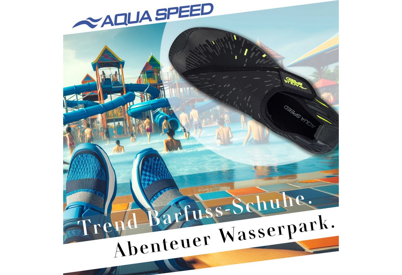 Aqua Speed Tegu Strandschuhe Gr. 45 – Schwarz/Fluor Gelb + Handtuch im Set Wasserschuh (Thermen- & Wellnessschuhe mit Grip – auch für rutschige Böden) Belüftet & schnell trocken – kein Schwitzen bei Bewegung Bild 2