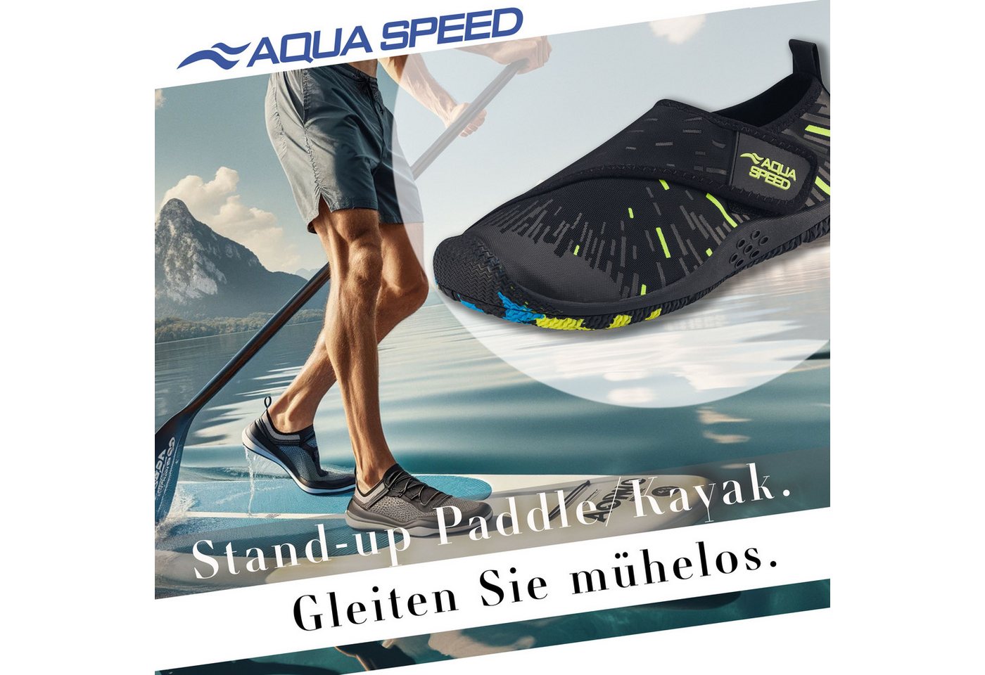 Aqua Speed Tegu Strandschuhe Gr. 45 – Schwarz/Fluor Gelb + Handtuch im Set Wasserschuh (Thermen- & Wellnessschuhe mit Grip – auch für rutschige Böden) Belüftet & schnell trocken – kein Schwitzen bei Bewegung Bild 3