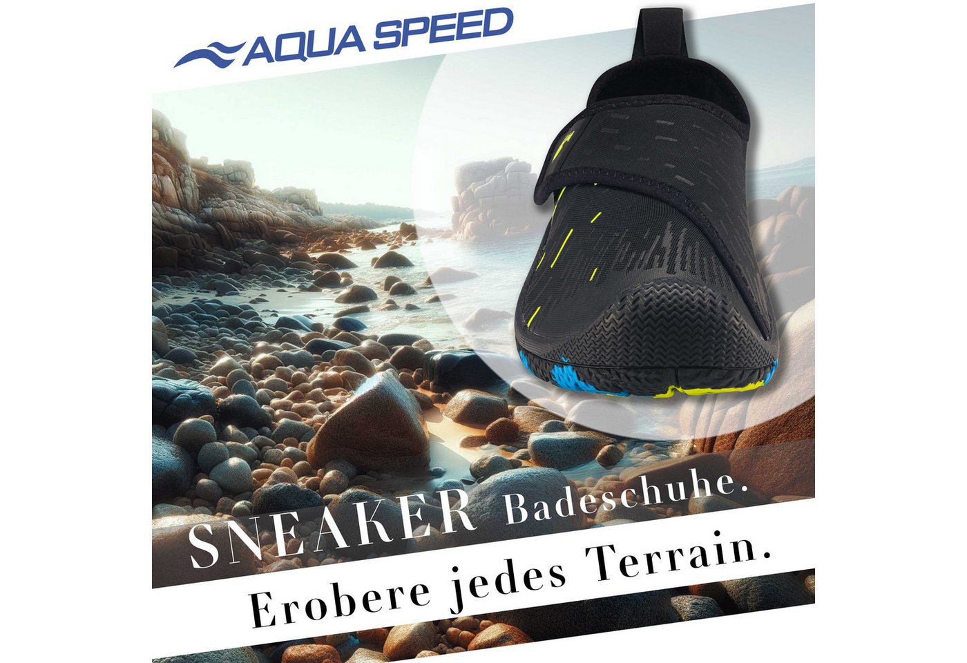 Aqua Speed Tegu Strandschuhe Gr. 45 – Schwarz/Fluor Gelb + Handtuch im Set Wasserschuh (Thermen- & Wellnessschuhe mit Grip – auch für rutschige Böden) Belüftet & schnell trocken – kein Schwitzen bei Bewegung Bild 4