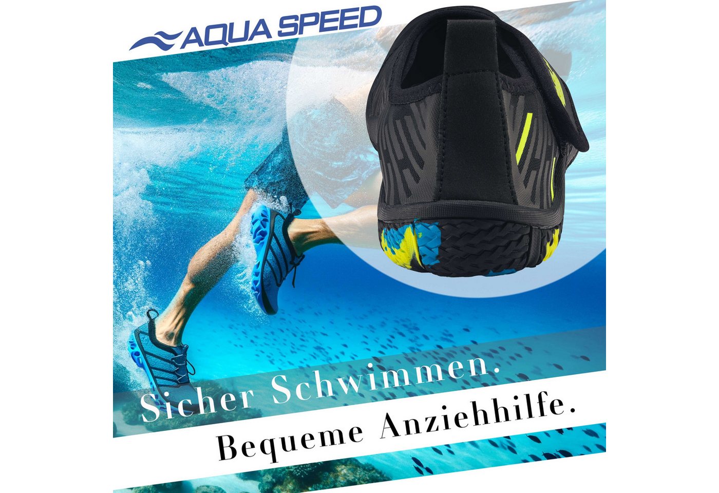 Aqua Speed Tegu Strandschuhe Gr. 45 – Schwarz/Fluor Gelb + Handtuch im Set Wasserschuh (Thermen- & Wellnessschuhe mit Grip – auch für rutschige Böden) Belüftet & schnell trocken – kein Schwitzen bei Bewegung Bild 5