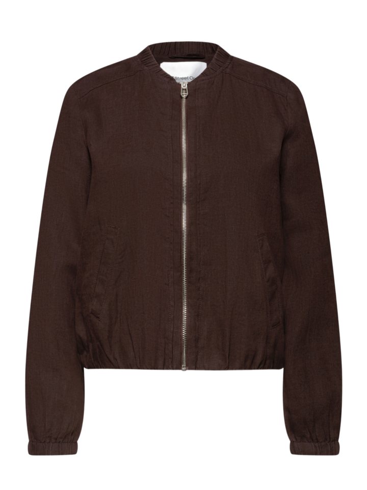 STREET ONE Outdoorjacke braun,Casual,Leinen,Unifarben,Rundhals,Lang,Casual Fit