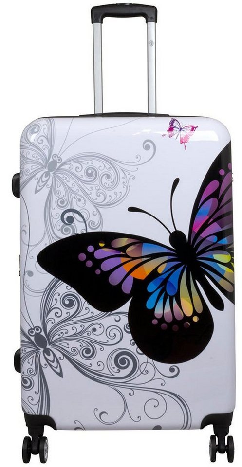 Warenhandel König Hartschalen-Trolley Butterfly, 4 Rollen, mit Motiv, Dehnfalte zur Vergrößerung des Packvolumens
