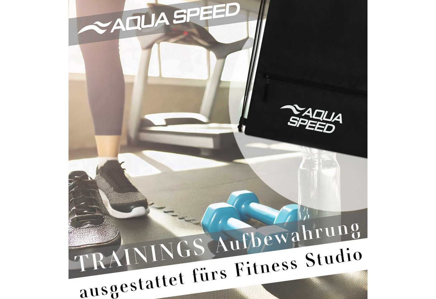 Aqua Speed Turnbeutel GEAR SACK ZIP Sportbeutel 16L Schwimmbeutel schwarz (Sporttasche 16 Liter chlorbeständig mit Reißverschlussfach), Mit Reißverschlussfach für Schlüssel & kleine Wertsachen Bild 2