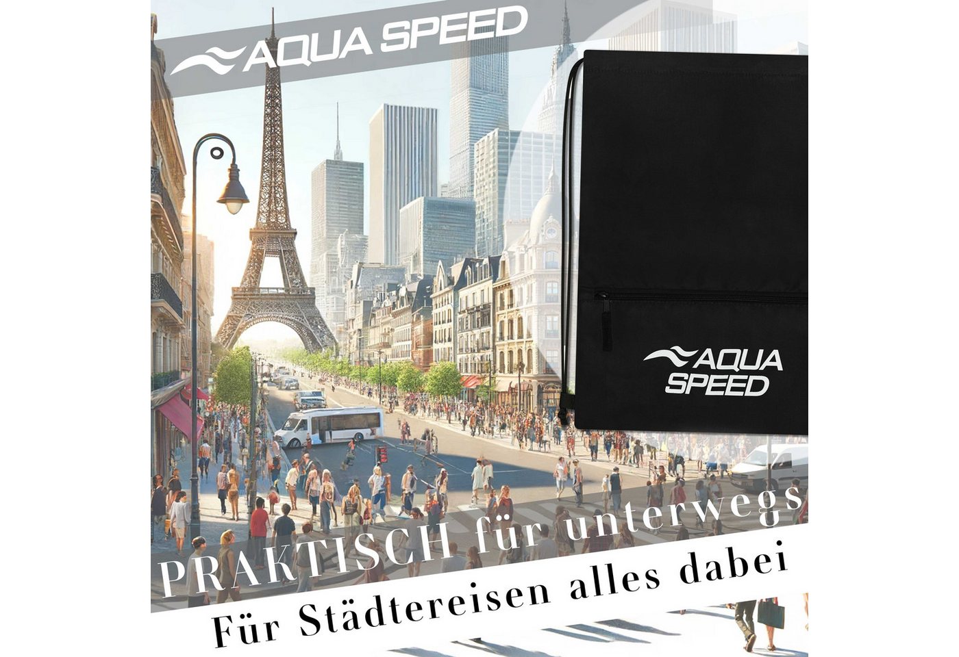 Aqua Speed Turnbeutel GEAR SACK ZIP Sportbeutel 16L Schwimmbeutel schwarz (Sporttasche 16 Liter chlorbeständig mit Reißverschlussfach), Mit Reißverschlussfach für Schlüssel & kleine Wertsachen Bild 3
