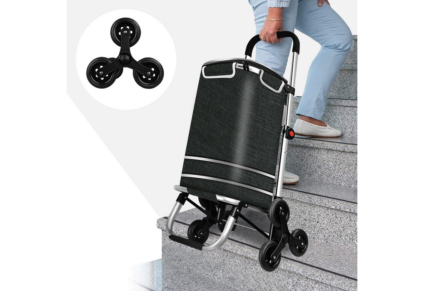 OKWISH Einkaufstrolley 3 Räder Einkaufswagen Treppensteiger mit Kühlfach klappbar bis 25 kg, 50 l, Einkaufsbeutel Leichter Transportwagen für Einkauf Camping Garten Bild 3