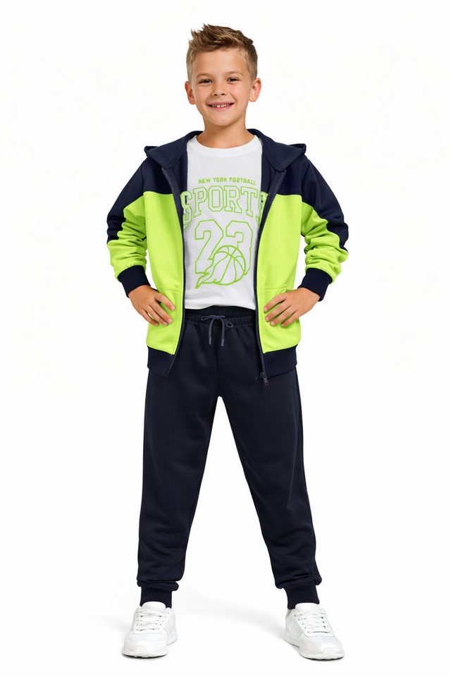 Fashion Boy Trainingsanzug Kinder Trainingsanzug 3-tlg. Freizeitanzug mit T-Shirt JF3496e (Set, Jacke, Hose + T-Shirt) Bild 3