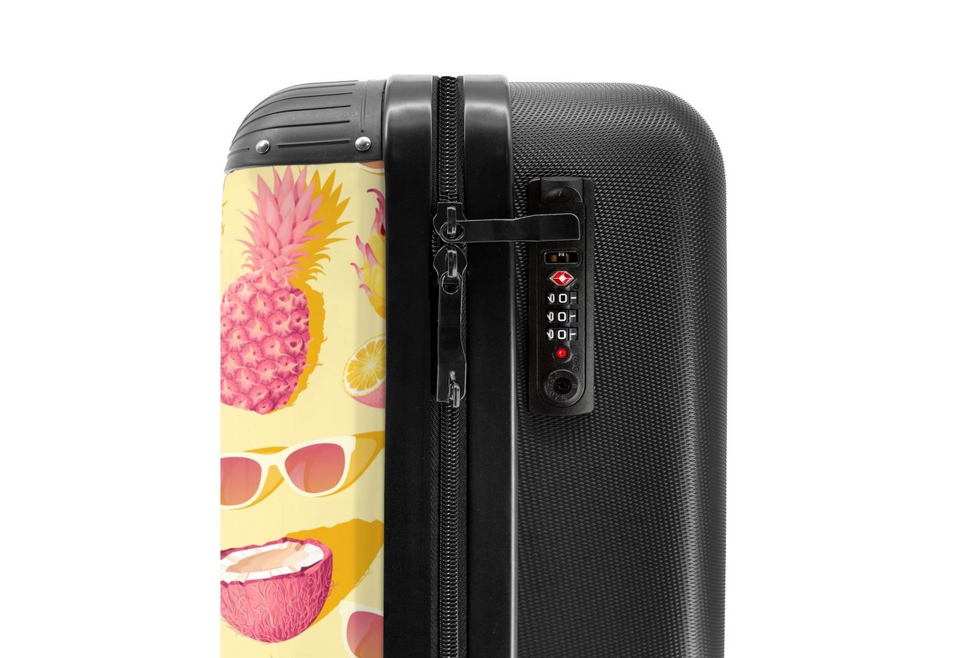 NoBoringSuitcases.com© Kinderkoffer Rosa und gelbes Muster aus Blumen und tropischen Früchten 55x35x20cm, Reisetasche mit Rollen, Koffer Handgepäck Flugzeug Bild 5