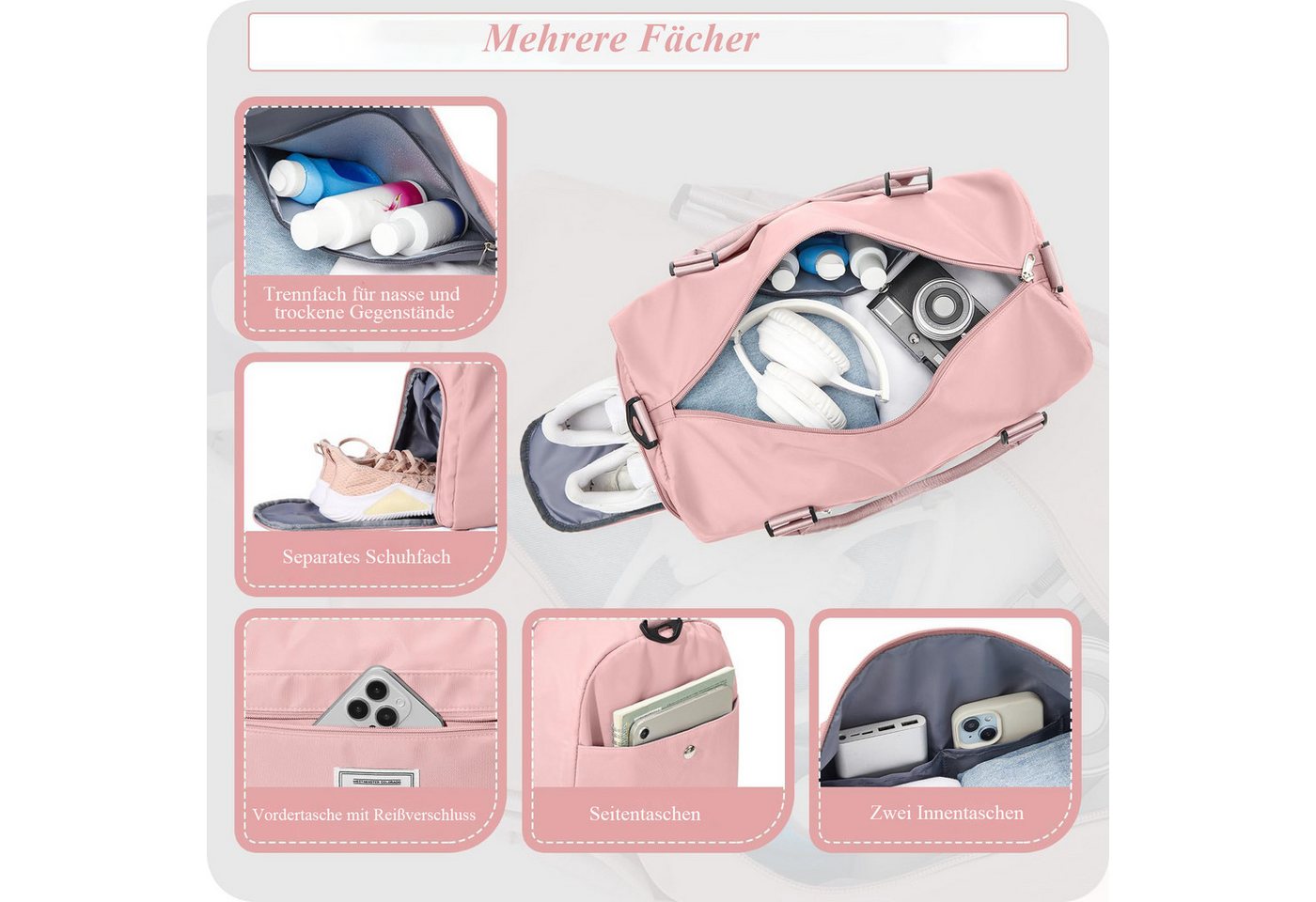 ibettertec Reisetasche Faltbare Reisetasche Gepäcktasche Große Weekender Übernachtungstasche, Urlaubstasche Wasserdicht Sporttasche für Herren Damen