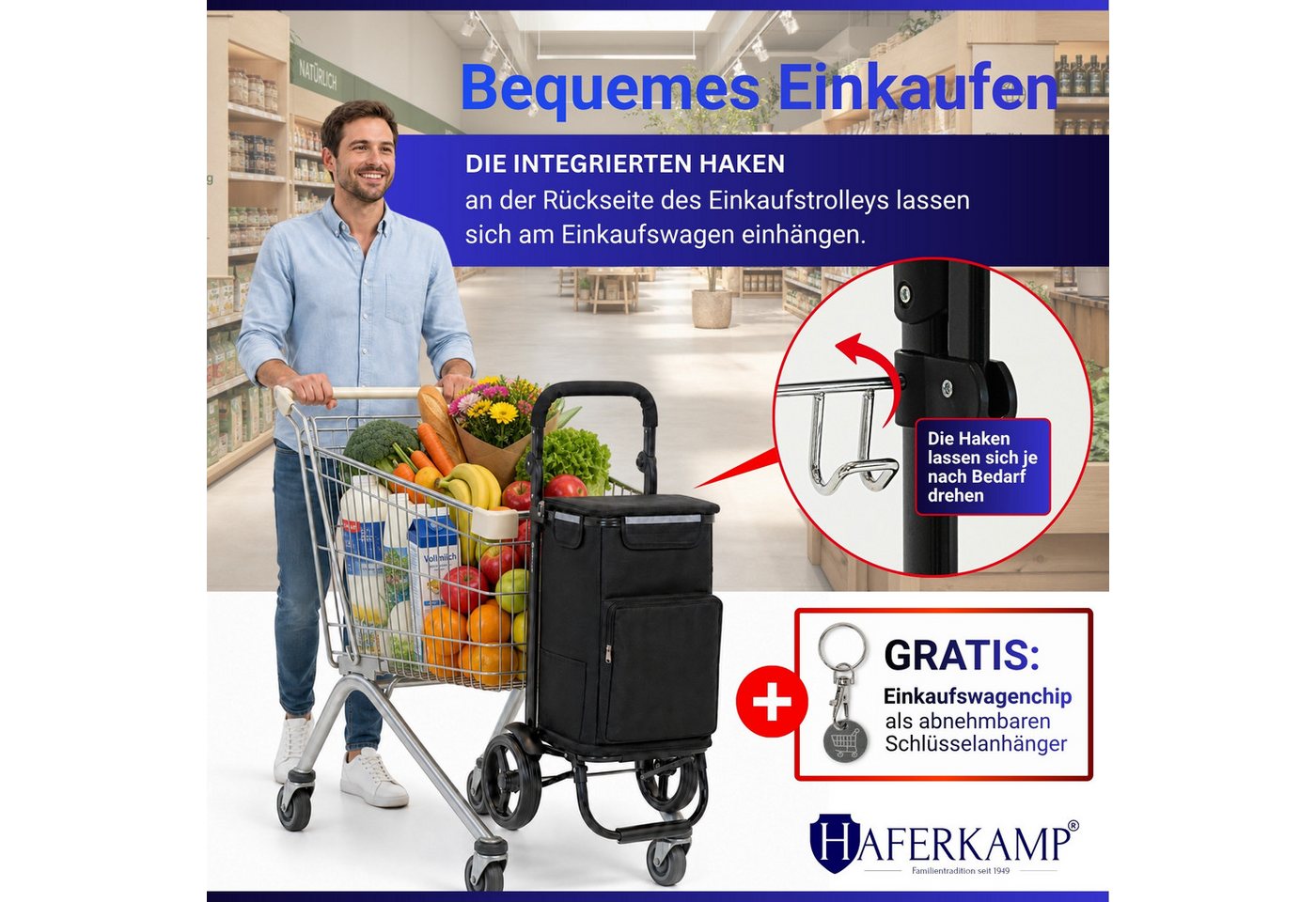 PROREGAL® Einkaufstrolley Klappbarer Einkaufstrolley TRAGINO 3-in1 Einkaufswagen