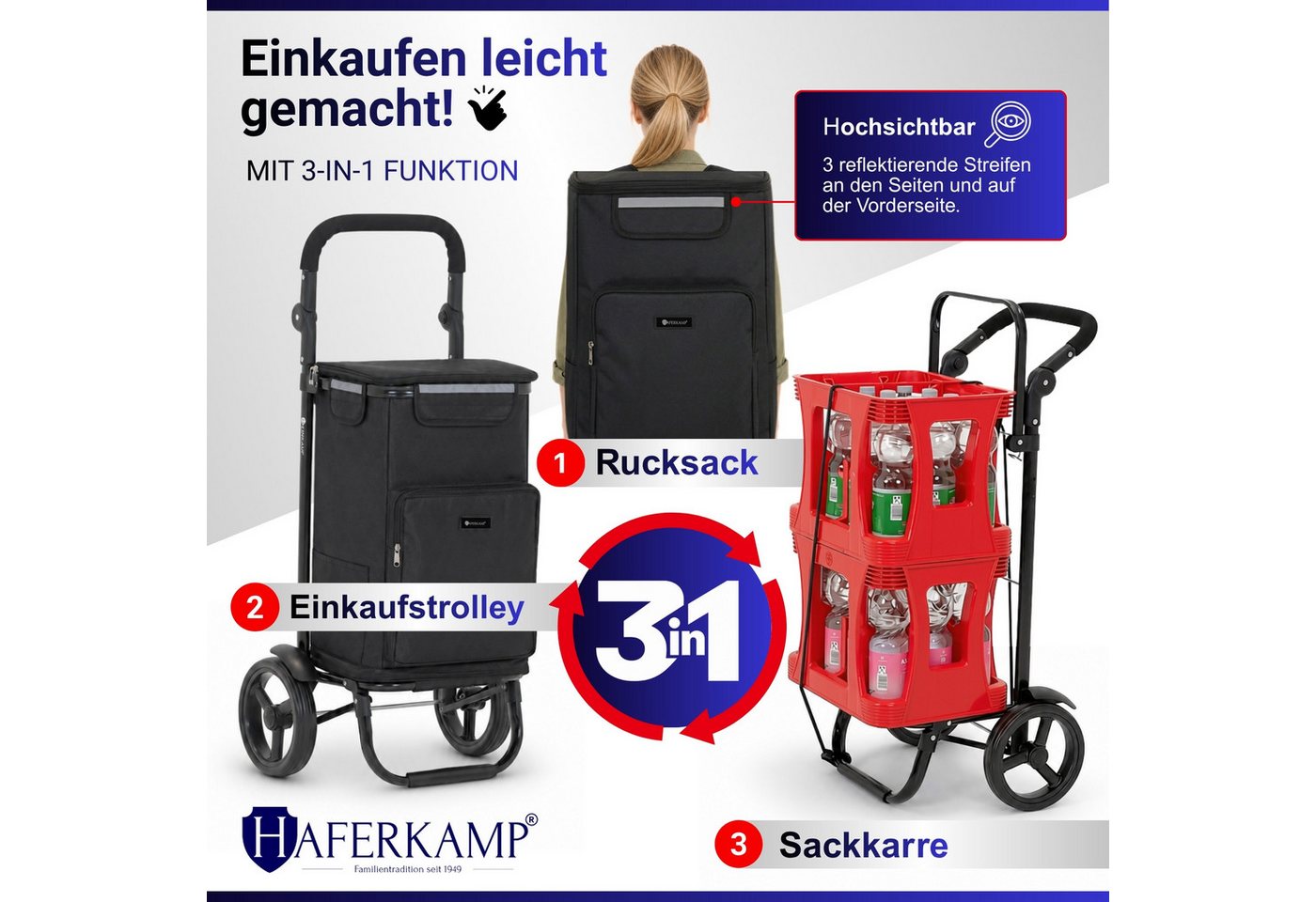 PROREGAL® Einkaufstrolley Klappbarer Einkaufstrolley TRAGINO 3-in1 Einkaufswagen Bild 3