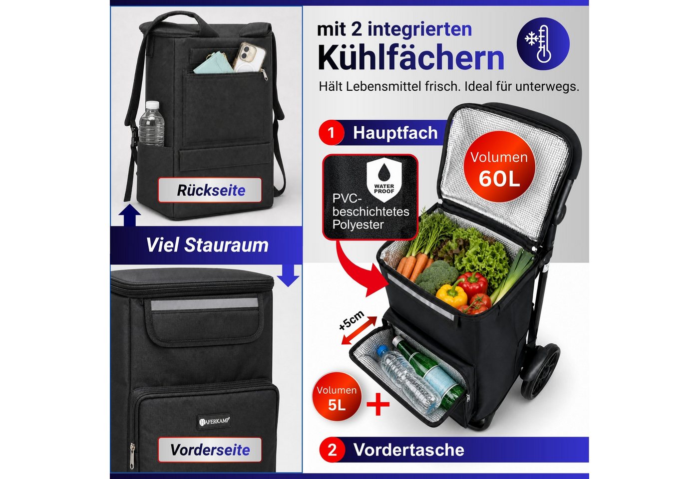 PROREGAL® Einkaufstrolley Klappbarer Einkaufstrolley TRAGINO 3-in1 Einkaufswagen Bild 4