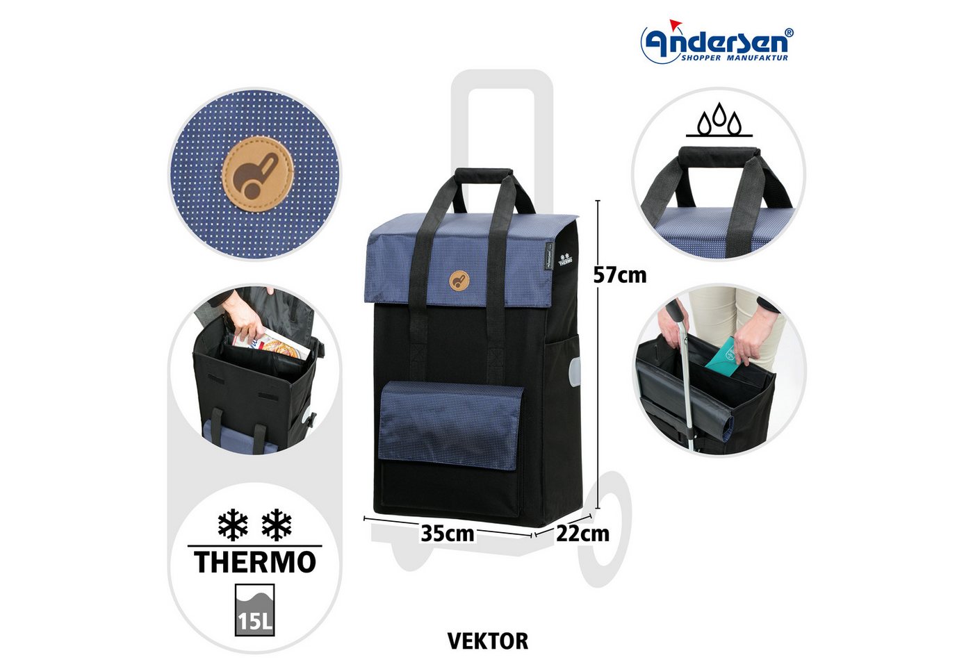 Andersen Einkaufstrolley Royal Shopper Vektor blau, Thermofach 15 Liter, klappbar, belastbar bis 50kg, wasserabweisend Bild 5