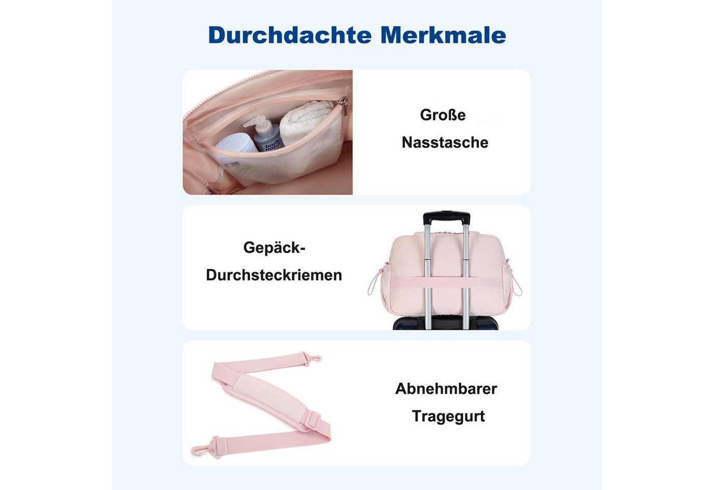 Coonoor Reisetasche Damen Sporttasche, Wasserabweisende Weekender Reisetasche, Handgepäck (1-tlg), Fitness-Tasche mit Nasstasche für Schwimmen und Sauna Bild 2