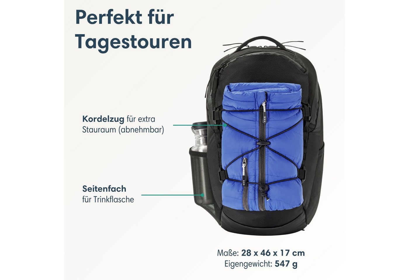 LARKSON Wanderrucksack Klint Small Rucksack 19 L mit Trinkblasenöffnung (1-tlg), Outdoorrucksack für Radfahren, Bergsteigen, Wandern, Camping Bild 3