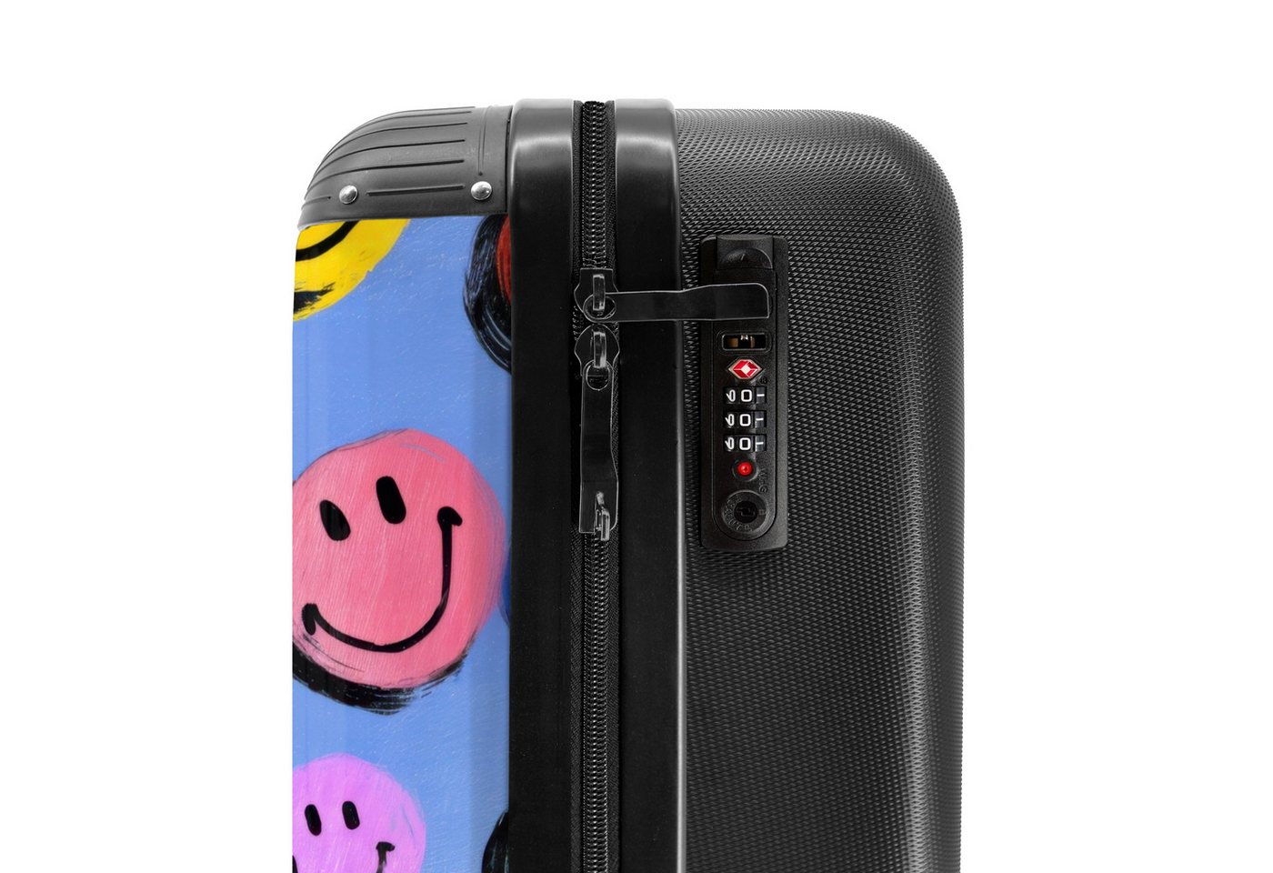 NoBoringSuitcases.com© Kinderkoffer Bunte Smiley-Gesichter auf blauem Hintergrund 55x35x20cm, Kinder Koffer Klein, Trolley Handgepäck, Reisekoffer