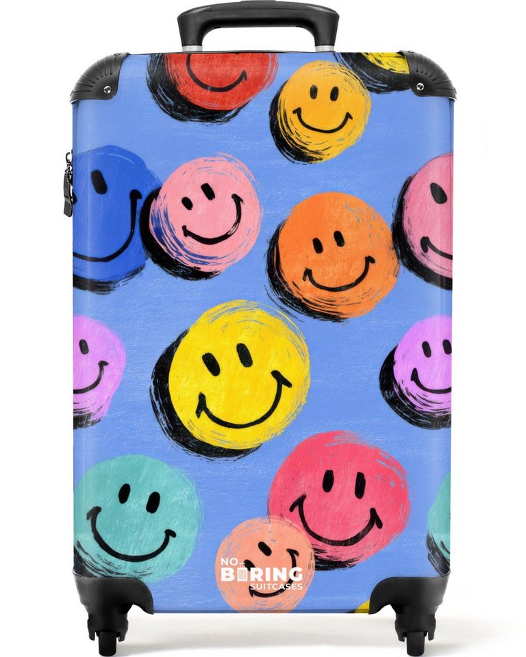 NoBoringSuitcases.com© Kinderkoffer Bunte Smiley-Gesichter auf blauem Hintergrund 55x35x20cm, Kinder Koffer Klein, Trolley Handgepäck, Reisekoffer Bild 2