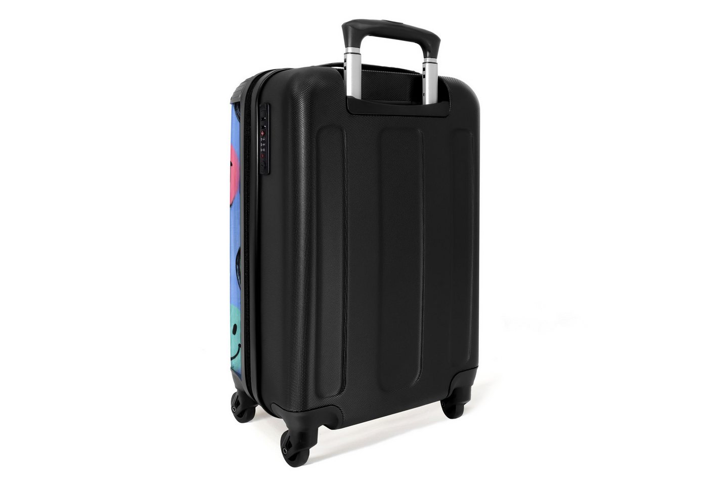 NoBoringSuitcases.com© Kinderkoffer Bunte Smiley-Gesichter auf blauem Hintergrund 55x35x20cm, Kinder Koffer Klein, Trolley Handgepäck, Reisekoffer Bild 3