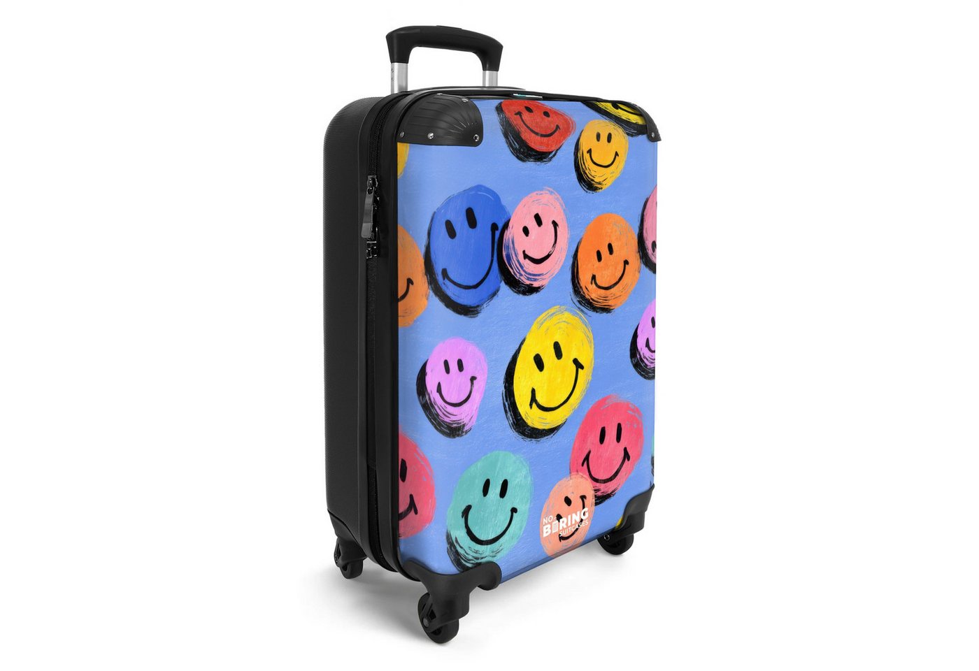 NoBoringSuitcases.com© Kinderkoffer Bunte Smiley-Gesichter auf blauem Hintergrund 55x35x20cm, Kinder Koffer Klein, Trolley Handgepäck, Reisekoffer Bild 5