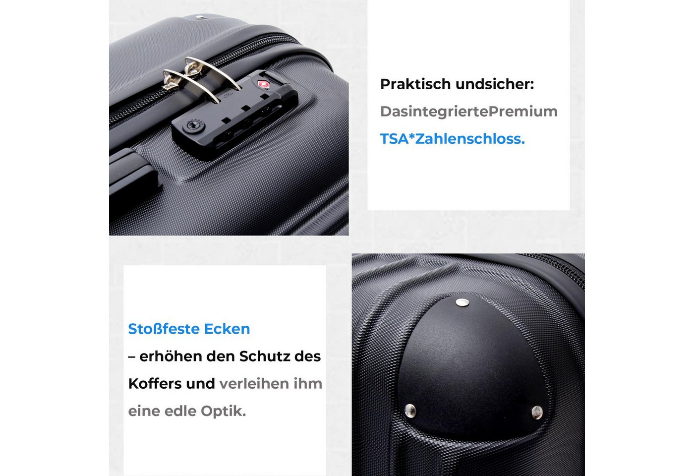 Frentree Hartschalen-Trolley Reisekoffer mit TSA-Schloss, Koffer in 3 Größen (Handgepäck, L, XL), 4 Rollen, 360°-Drehung, Wochenendreisen, Geschäftsreisen, Fernreisen Bild 2