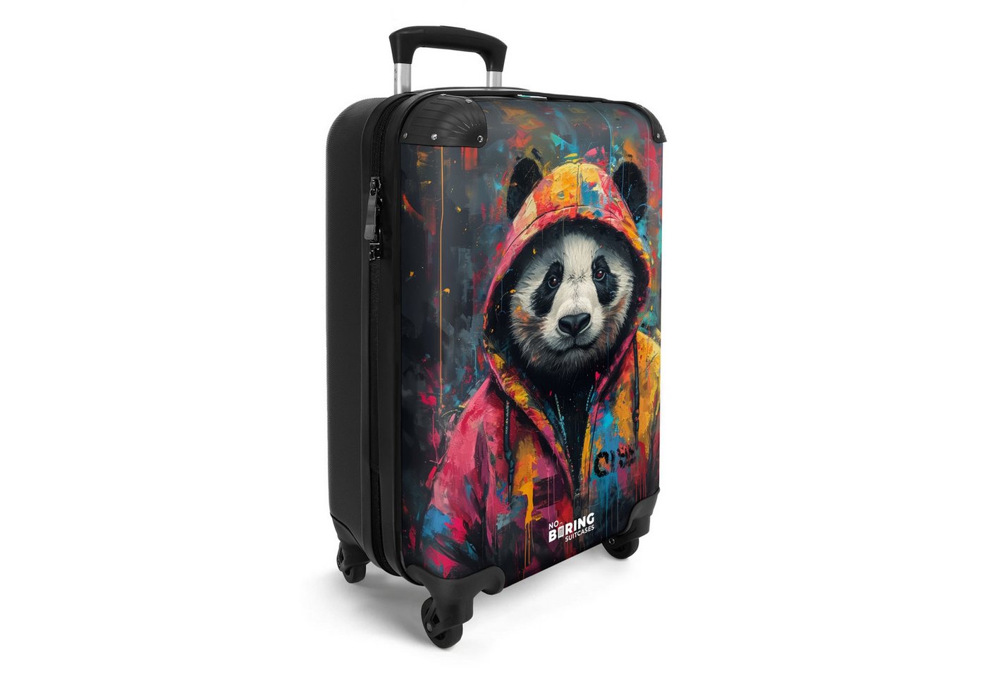 NoBoringSuitcases.com© Hartschalen-Trolley Panda mit buntem Fell und Farbspritzern 55x35x20cm, Reisetasche mit Rollen, Koffer Handgepäck Flugzeug Bild 5