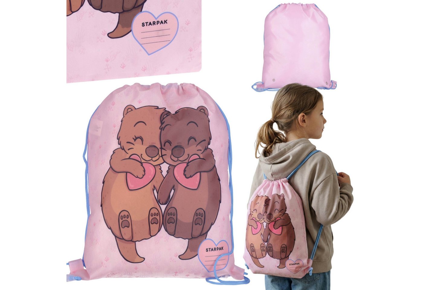 Sarcia.eu Turnbeutel Otter Turnschuhbeutel für Mädchen, rosa, 38 × 33 cm Bild 5