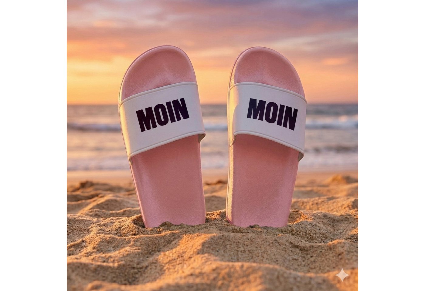 22Feels Geschenk Damen Frauen Badelatschen Pink Moin Moin Sommer Urlaub Badepantolette IN DEUTSCHLAND BEDRUCKT Bild 3