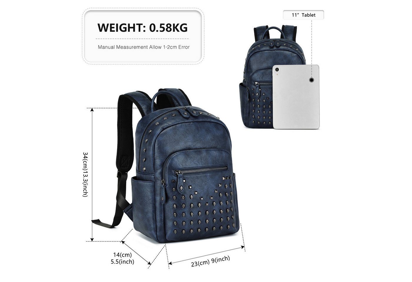 Miss Lulu Rucksack Damen Klein Cityrucksack aus PU mit Nieten