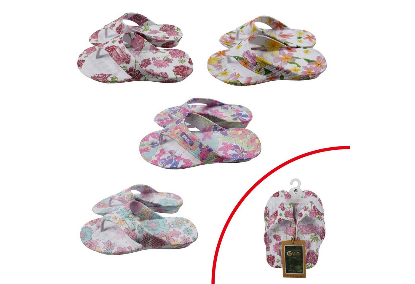 VewoTex Damen Zehentrenner Blumen » günstige Damenschuhe Badezehentrenner (1 Paar, 1 Paar) Badesandalen mit Blumenmuster » Sommer Gartenschuhe » Badelatschen Bild 2