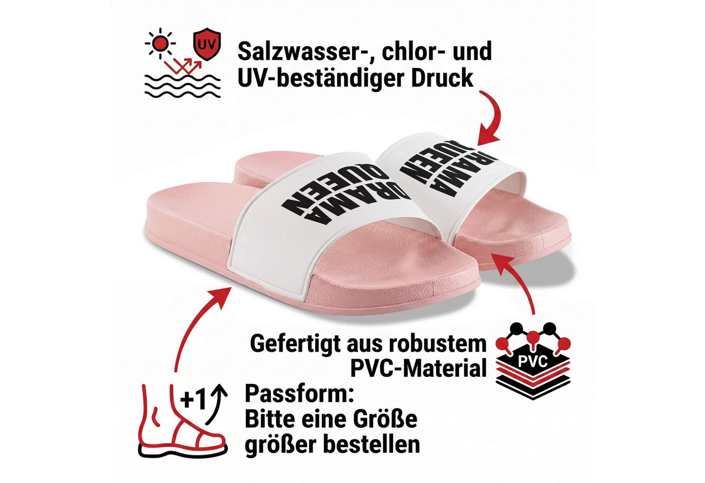 22Feels Badelatschen Pink Drama Queen Spruch Geschenk Freundin Damen lustig Badepantolette IN DEUTSCHLAND BEDRUCKT