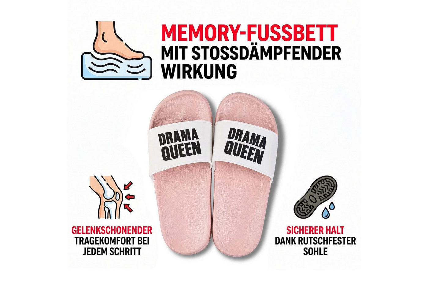 22Feels Badelatschen Pink Drama Queen Spruch Geschenk Freundin Damen lustig Badepantolette IN DEUTSCHLAND BEDRUCKT Bild 4