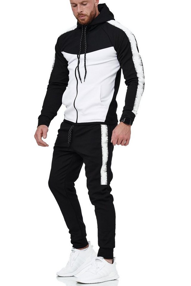 L.gonline Freizeitanzug Herren Jogging-ANZUG, mit Bündchen und Tunnelzug, Trainingsanzug (Kapuzenjacke mit Reißverschluss, Hose, 2-tlg), Fitness Freizeit Casual