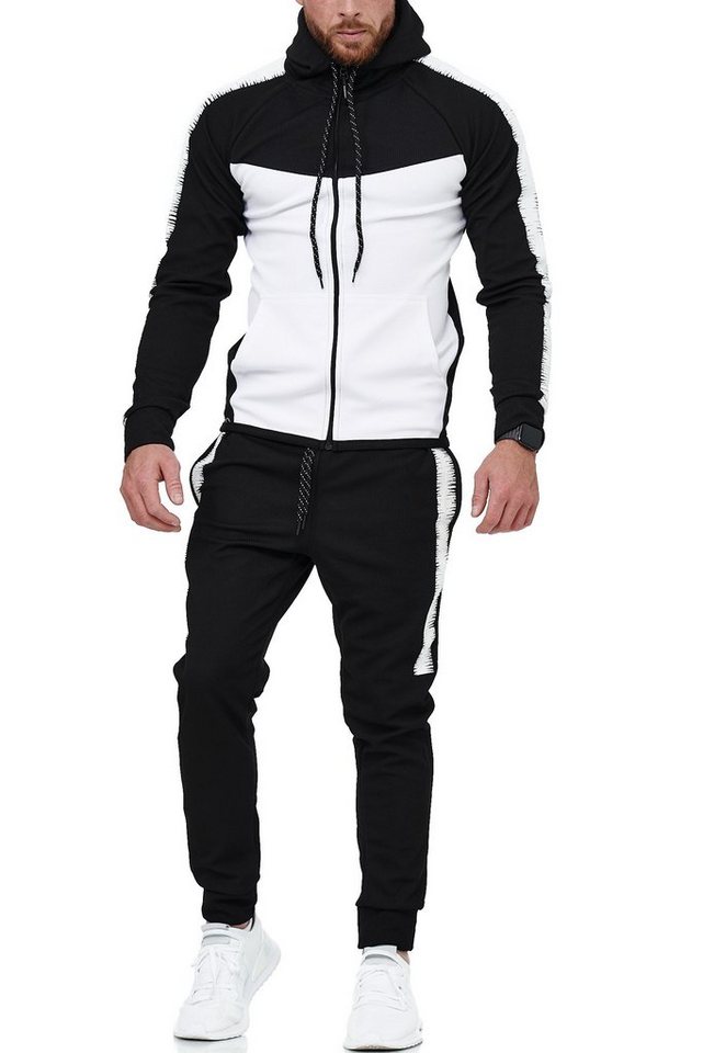 L.gonline Freizeitanzug Herren Jogging-ANZUG, mit Bündchen und Tunnelzug, Trainingsanzug (Kapuzenjacke mit Reißverschluss, Hose, 2-tlg), Fitness Freizeit Casual Bild 4