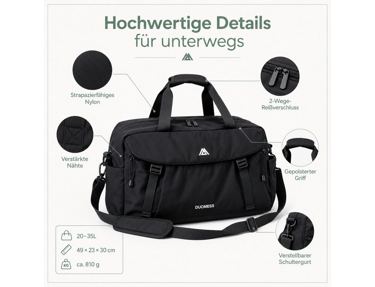Forrlite Sporttasche & Reisetasche für Damen und Herren klein I Trainingstasche (mit Schuhfach und Nassfach I, ideal als Reisetasche Handgepäck, Gym Bag), Fitness Tasche, Trainings Tasche, Sport Bag Bild 3